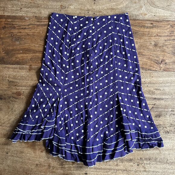Anthropologie Odille Cotton & Silk Ruffle Bottom NAVY BLUE Midi Skirt SIZE 2 EUC - Picture 3 of 4